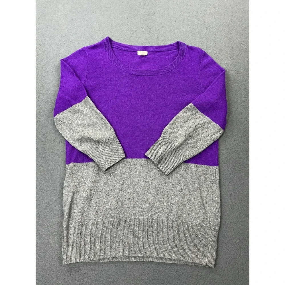 J Crew Sweater Womens XS Purple Gray‎ Colorblock Merino Alpaca Knit Pullover